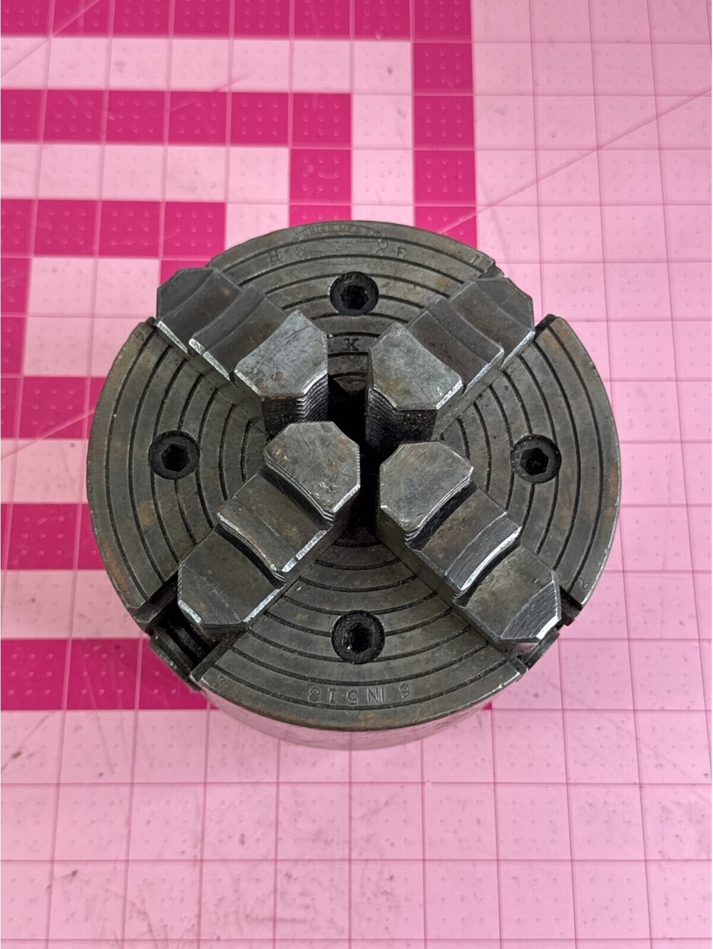6" Union Mfg Co 518 4 Jaw Lathe Chuck Independent Adjust 1 Piece Jaws 1.25" Bore